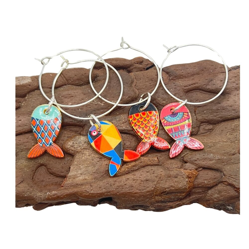 Fish Wine Glass Charms Set of 4 - Valentines Day Gifts